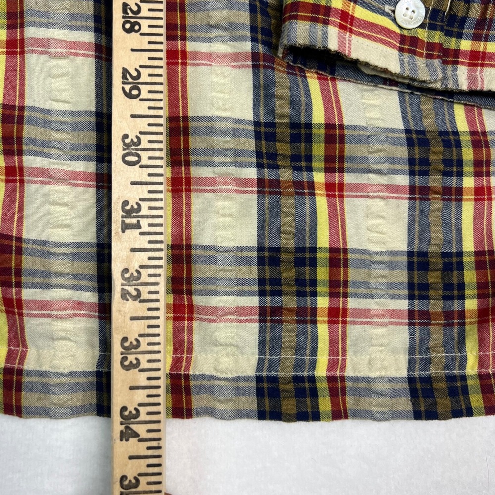 Mecca Mens XL Plaid Button Down Shirt Long Sleeve Textured Seersucker Red Y2K - Picture 5 of 7